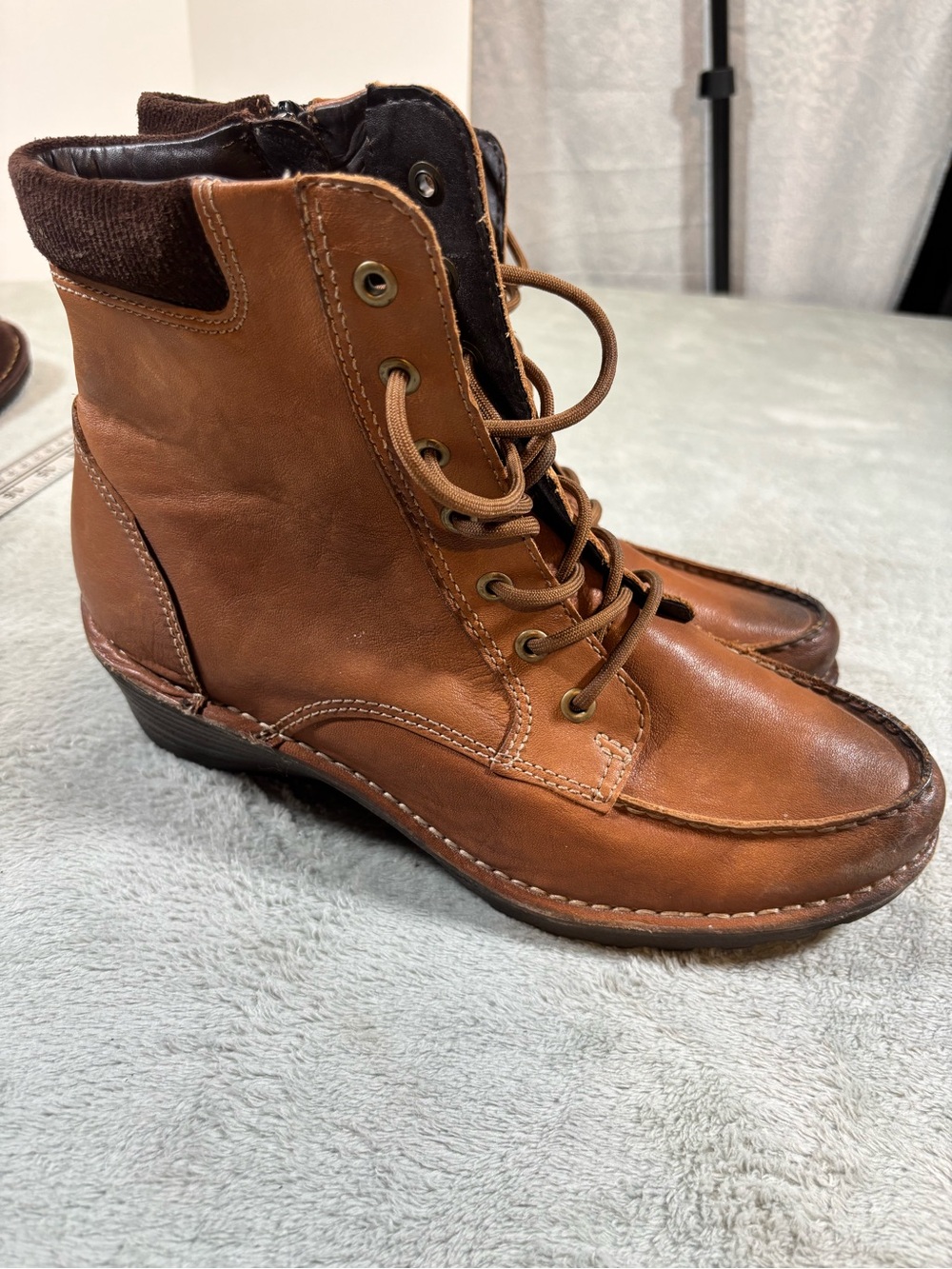 ECCO Elaine Amber Brown Oiled Leather Lace-Up Zip Ankle Boots Size 40